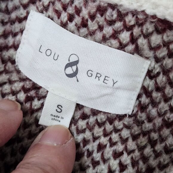 Lou & Grey Slopeside Aztec Hoodie Sweater Small Ivory Burgundy SW Boho - Picture 6 of 9